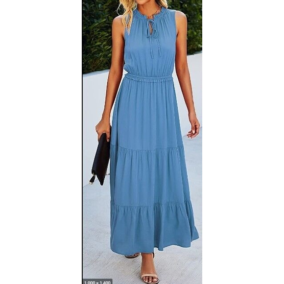 [100] NWT Kirundo Blue Sleeveless Maxi Neck Tie Dress- Size XL - Picture 8 of 8